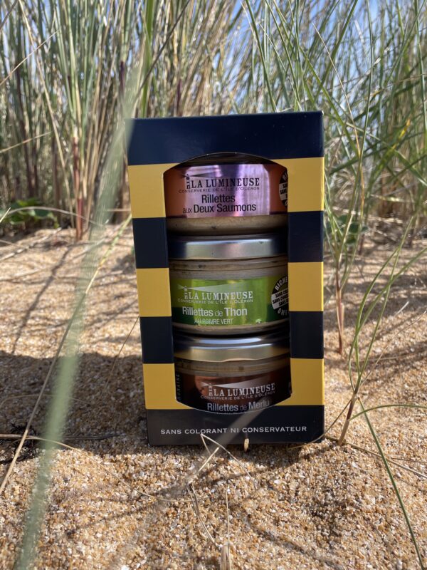 Coffret Fête des Mères : Rillettes de Thon au Poivre Vert, Rillettes aux Deux Saumons, Rillettes de Merlu au Chorizo