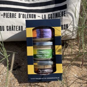 Coffret Fête des Mères : Rillettes de Thon au Poivre Vert, Rillettes aux Deux Saumons, Rillettes de Merlu au Chorizo