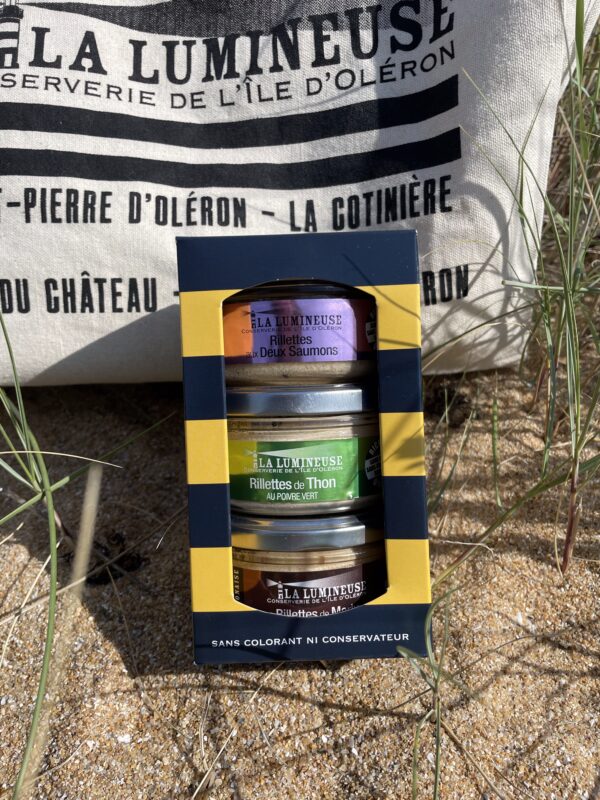 Coffret Fête des Mères : Rillettes de Thon au Poivre Vert, Rillettes aux Deux Saumons, Rillettes de Merlu au Chorizo