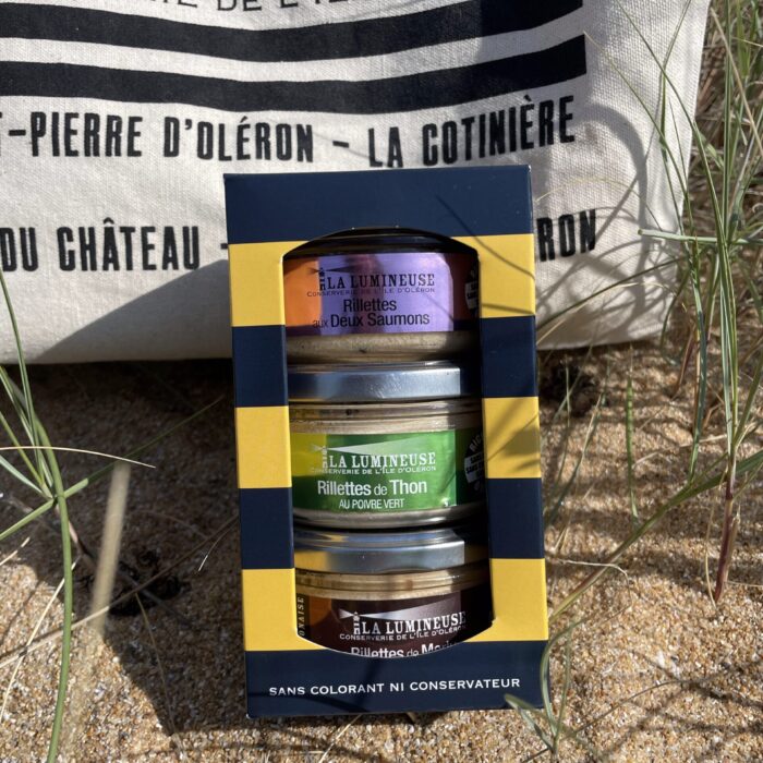 Coffret Fête des Mères : Rillettes de Thon au Poivre Vert, Rillettes aux Deux Saumons, Rillettes de Merlu au Chorizo