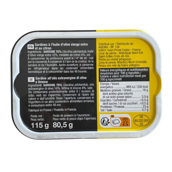 Sardines à l'huile d'olive et citron 80.5g
