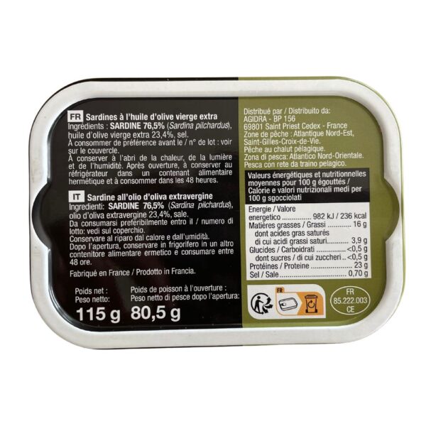 Sardines à l'huile d'olive extra vierge boite 80.5g