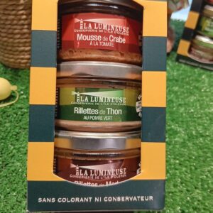 Coffret Pâques : Mousse de Crabe à la Tomate, Rillettes de Merlu au Chorizo, Rillettes de Thon au Poivre Vert