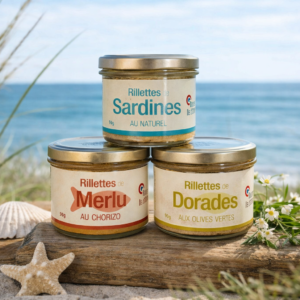 Trio Lumi 90 g : Rillettes de Sardine au Naturel, Rillettes de Dorades au Olives vertes, Rillettes de Merlu au Chorizo