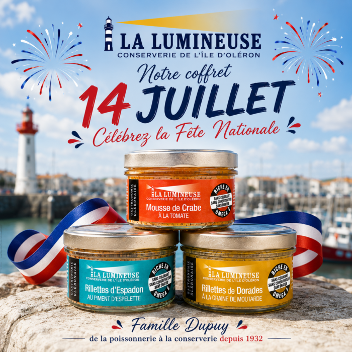 Coffret 14 Juillet : Mousse de Crabe à la Tomate, Rillettes de Dorades à la Graine de Moutarde, Rillettes d'Espadon au Piment d'Espelette