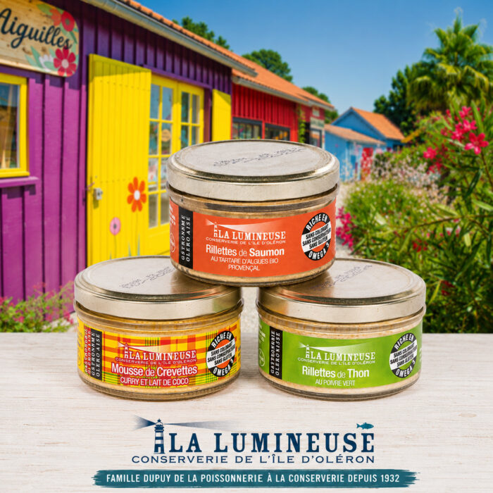 Coffret Août : Rillettes de Saumon au Tartare d'Algues Bio Provençal, Mousse de Crevettes Curry & Lait de Coco, Rillettes de Thon au Poivre Vert